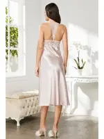 Saten Sırt Dekolteli Dantelli Midi Gecelik Pierre Cardin 905  Pudra görsel 6