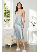 Saten Sırt Dekolteli Dantelli Midi Gecelik Pierre Cardin 905 