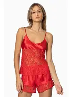 Saten Transparan Dantelli Askılı Şort Babydoll Takım Pierre Cardin 445  Kırmızı görsel 11