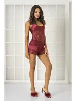 Saten Transparan Dantelli Askılı Şort Babydoll Takım Pierre Cardin 445  Bordo görsel 13