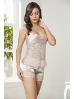 Saten Transparan Dantelli Askılı Şort Babydoll Takım Pierre Cardin 445  Pudra farklı açı