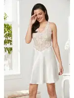 Saten Transparan Dantelli Çapraz Askılı Gecelik Pierre Cardin 850 Ekru görsel 13