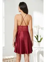 Saten Transparan Dantelli Çapraz Askılı Gecelik Pierre Cardin 850 Bordo görsel 7