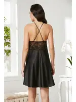 Saten Transparan Dantelli Çapraz Askılı Gecelik Pierre Cardin 850 Siyah görsel 4