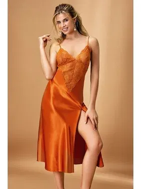 Nurteks Saten Uzun Gecelik Amber Nurteks 7136