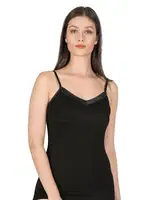 Saten Yaka İnce Askılı Viskon Esnek Yumuşak Kadın Atlet Özkan 25217  Siyah