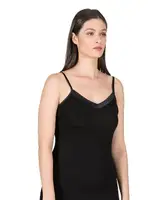 Saten Yaka İnce Askılı Viskon Esnek Yumuşak Kadın Atlet Özkan 25217  Siyah görsel 4