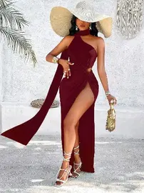 Pink Night Seksi Bordo Uzun Kadın Elbise Pink Night 5547