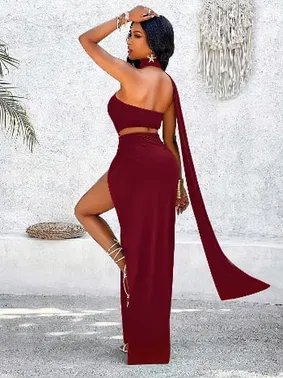 Pink Night Seksi Bordo Uzun Kadın Elbise Pink Night 5547 - Alternatif Görünüm