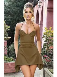 Pink Night Seksi Kadın Elbise Kahverengi Pink Night 4410