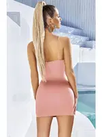 Seksi Somon Kadın Mini Elbise Pink Night 4413 Somon detay görünüm