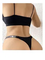 Şeritli Love Taşlı Detay Siyah Külot görsel 5