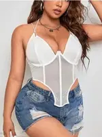 Balenli İnce Askılı Erotik Kadın Body SHE 2003 Beyaz görsel 8