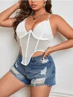 Balenli İnce Askılı Erotik Kadın Body SHE 2003 Beyaz görsel 10