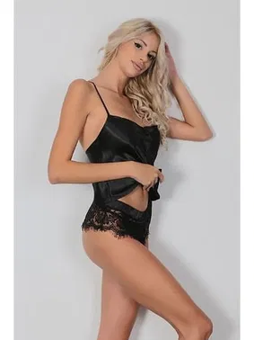 SHE İnce Askılı Şortlu Kadın Erotik Şort Takım Siyah SHE 2028 - Alternatif Görünüm
