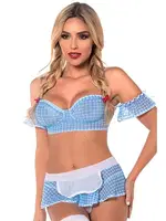 Ekoseli Büstiyerli Erotik Kadın Kostüm SHE 2035 Mavi