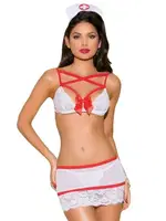 Kurdelalı Dantelli Erotik Kadın Hemşire Kostümü SHE 2047 Beyaz