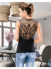 Derya Kurşun Sıfır Kollu Güpür Sırt Dekolteli Atlet 133 Derya Kurşun DE133