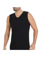 Sıfır Kollu Pamuk 3'lü Paket Siyah V-Yaka Ribana Erkek Atlet Yıldız 24 Siyah