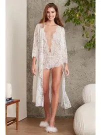 Pierre Cardin Şifon Dantelli Tulum Gecelik Sabahlık Takımı Pierre Cardin 4810 