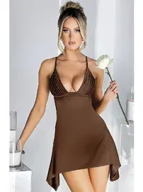 Pink Night Şık Kadın Seksi Elbise Kahverengi Pink Night 4407
