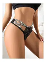 Simli Şeritli Dantelli Kadın Siyah Külot 1001 Siyah detay görünüm