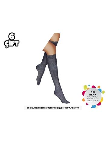Yün Akrilik Kadın Gri Diz Altı Çorap 6'lı Şirin 5110 - 12 ADET