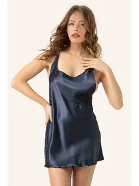 DOREMI Sırt Askılı Dekolteli Mini DoReMi Saten Gecelik 002-001277