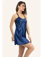 Sırt Dantel Detaylı Mini Saten Gecelik DoReMi 002-001276 Gece Mavisi görsel 5