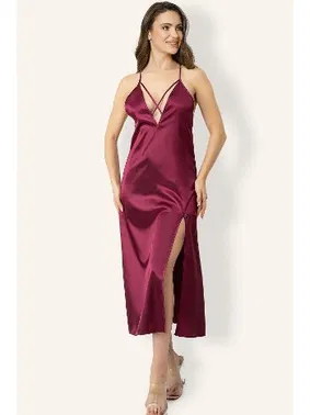 DOREMI Sırt Dantel Detaylı Yırtmaçlı Saten Gecelik DoReMi 002-001275