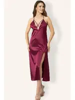 Sırt Dantel Detaylı Yırtmaçlı Saten Gecelik DoReMi 002-001275