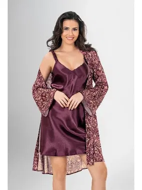 Ahu Lingerie Sırt Dekolteli 2Li Kısa Gecelik Sabahlık Takımı Ahu Loriva 1918