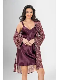 Ahu Lingerie Sırt Dekolteli 2Li Kısa Gecelik Sabahlık Takımı Ahu Loriva 1918