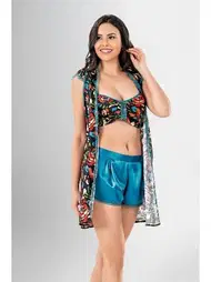 Ahu Lingerie Sırt Dekolteli Büstiyer 3lü Şort Sabahlık Takımı Ahu Loriva 1935