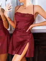 Sırt Dekolteli Dantelli Askılı Erotik Gecelik Pink Night 3861 Kırmızı