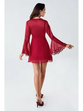 İmaj Sırt Dekolteli Mini Saten Dantelli Transparan Fantazi Gecelik İmaj 4210 - Alternatif Görünüm