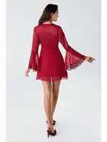 Sırt Dekolteli Mini Saten Dantelli Transparan Fantazi Gecelik İmaj 4210 Bordo detay görünüm