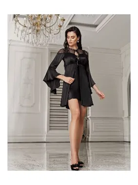 İmaj Sırt Dekolteli Mini Siyah Saten 2'li Gecelik Takımı Dantel Püsküllü İmaj 3200 - Alternatif Görünüm