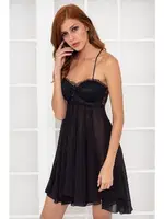 Sırt Dekolteli Şifon Dantelli Kısa Gecelik Pierre Cardin 880  Siyah görsel 19