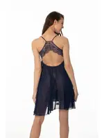 Sırt Dekolteli Şifon Dantelli Kısa Gecelik Pierre Cardin 880  Lacivert görsel 14