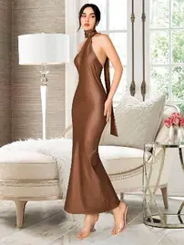 Pink Night Sırt Dekolteli Uzun Seksi Elbise Pink Night 5591