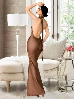 Pink Night Sırt Dekolteli Uzun Seksi Elbise Pink Night 5591 - Alternatif Görünüm