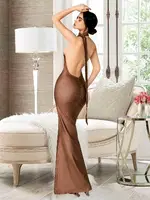 Sırt Dekolteli Uzun Seksi Elbise Pink Night 5591 Kahverengi detay görünüm