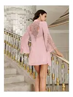 Sırt İşlemeli 2li Saten Mini Gecelik Takımı İmaj 4209 Pudra