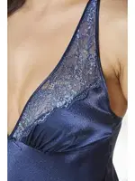 Sırtı Çapraz Askılı Saten Dantelli Kısa Gecelik Pierre Cardin 860 Lacivert görsel 30