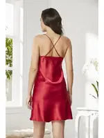 Sırtı Çapraz Askılı Saten Dantelli Kısa Gecelik Pierre Cardin 860 Kırmızı görsel 21