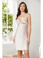 Sırtı Çapraz Askılı Saten Dantelli Kısa Gecelik Pierre Cardin 860 Pudra