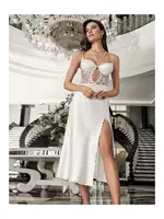 Sırtı Çapraz İpli Saten 2'li Kadın Fantazi Transparan Dantelli Gecelik Takımı İmaj 3202