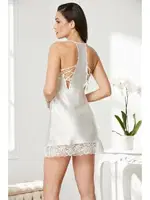 Sırtı Çapraz ipli Saten Dantelli Kısa Gecelik Pierre Cardin 870  Ekru görsel 24