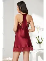 Sırtı Çapraz ipli Saten Dantelli Kısa Gecelik Pierre Cardin 870  Bordo görsel 19